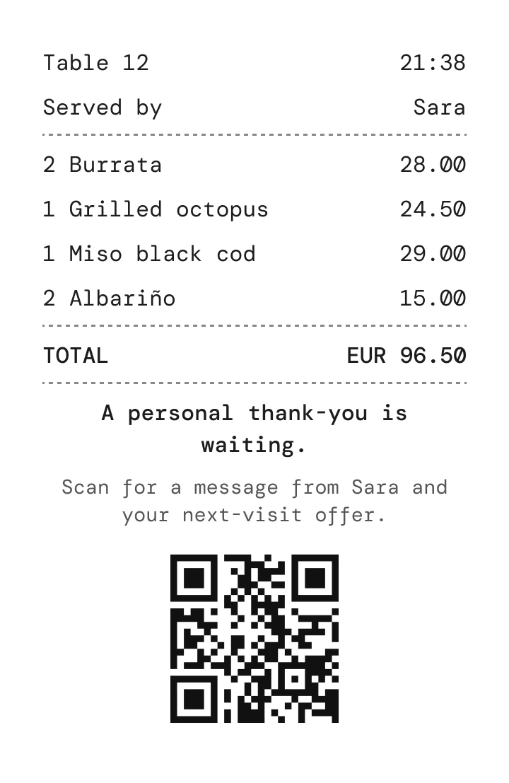 Receipt with a Seeya QR code