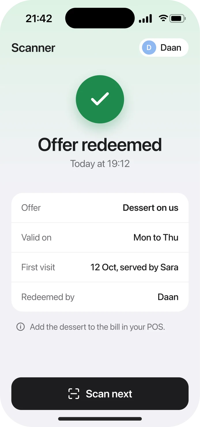 Staff scanner: offer redeemed